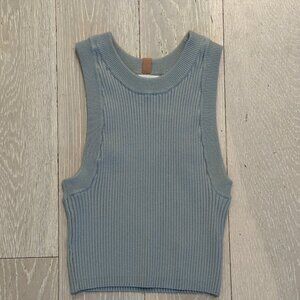 Lunya Cozy Cotton Silk Crop Ribbed Sweater Tank in Chilled Blue Small